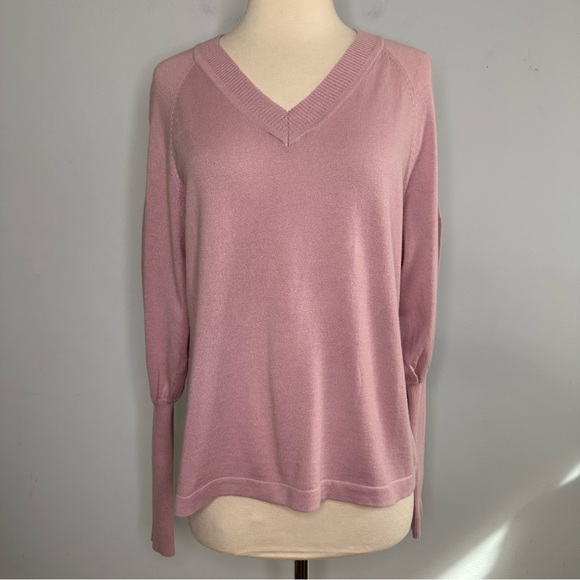 Purple Maroon Cameo Pink V Neck Blouson Sleeve Top Sweater Size 2, S/M BNWT! - Picture 1 of 11